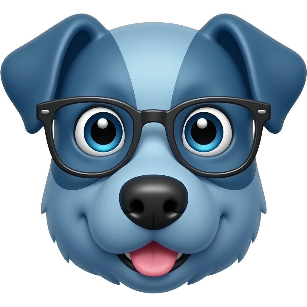 Un perro azul con unos lentes emoji