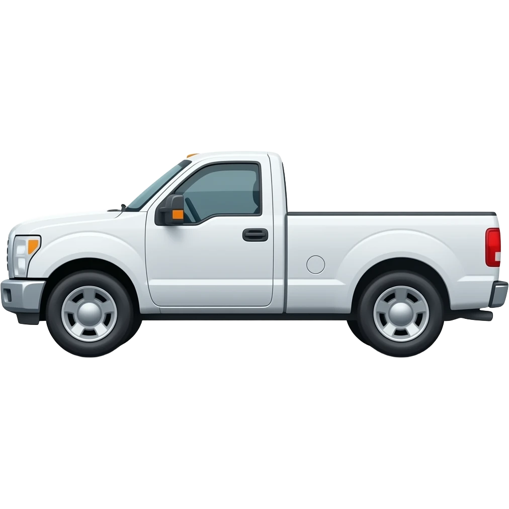side view of an unlabeled snow-white pickup truck, classic emoji style, left facing emoji