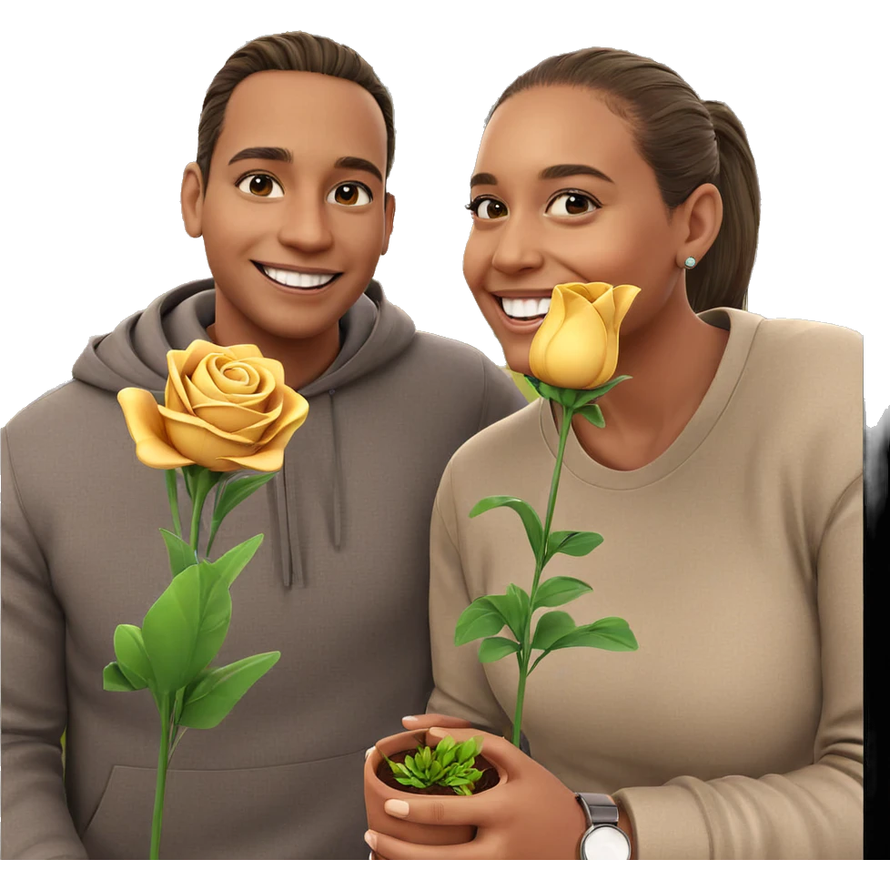 smiling couple with flower outdoors emoji