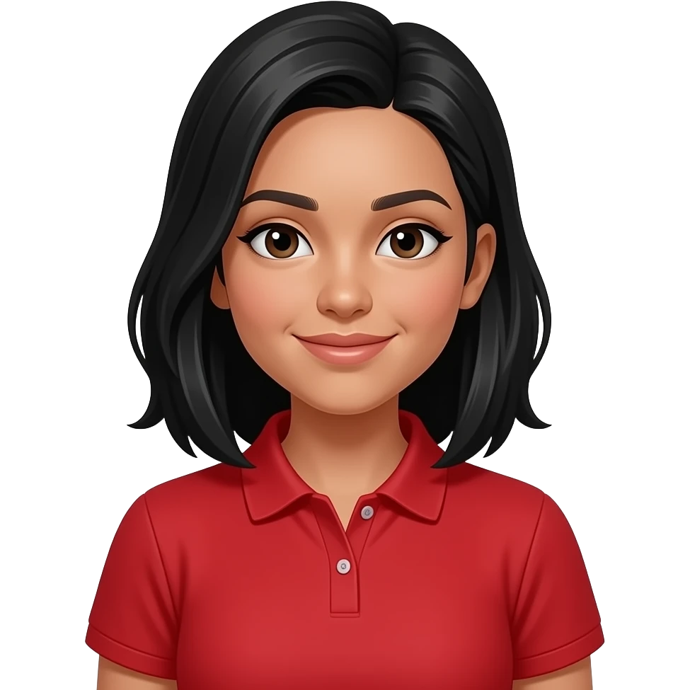 mujer adolescente con cabello negro polo rojo piel trigueña emoji