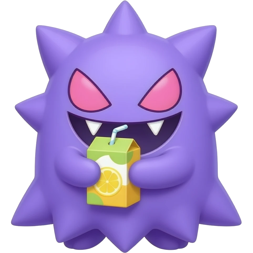 Cute cartoon Gengar drinking juice box emoji