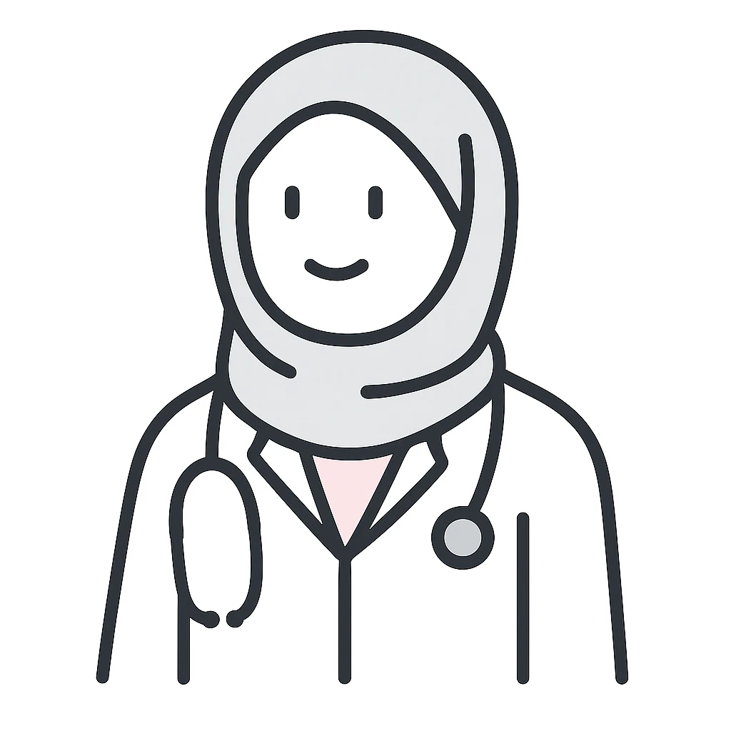 Make the hijabi a doctor in a minimalistic style with flat colors. Emphasize simplicity and clarity in the design. emoji