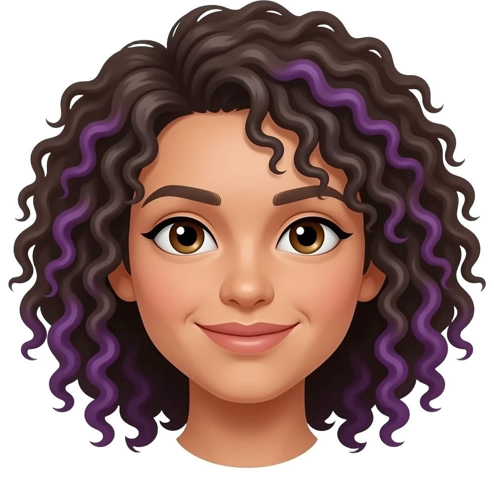 Cabelo cacheado com pequenas mechas roxo emoji
