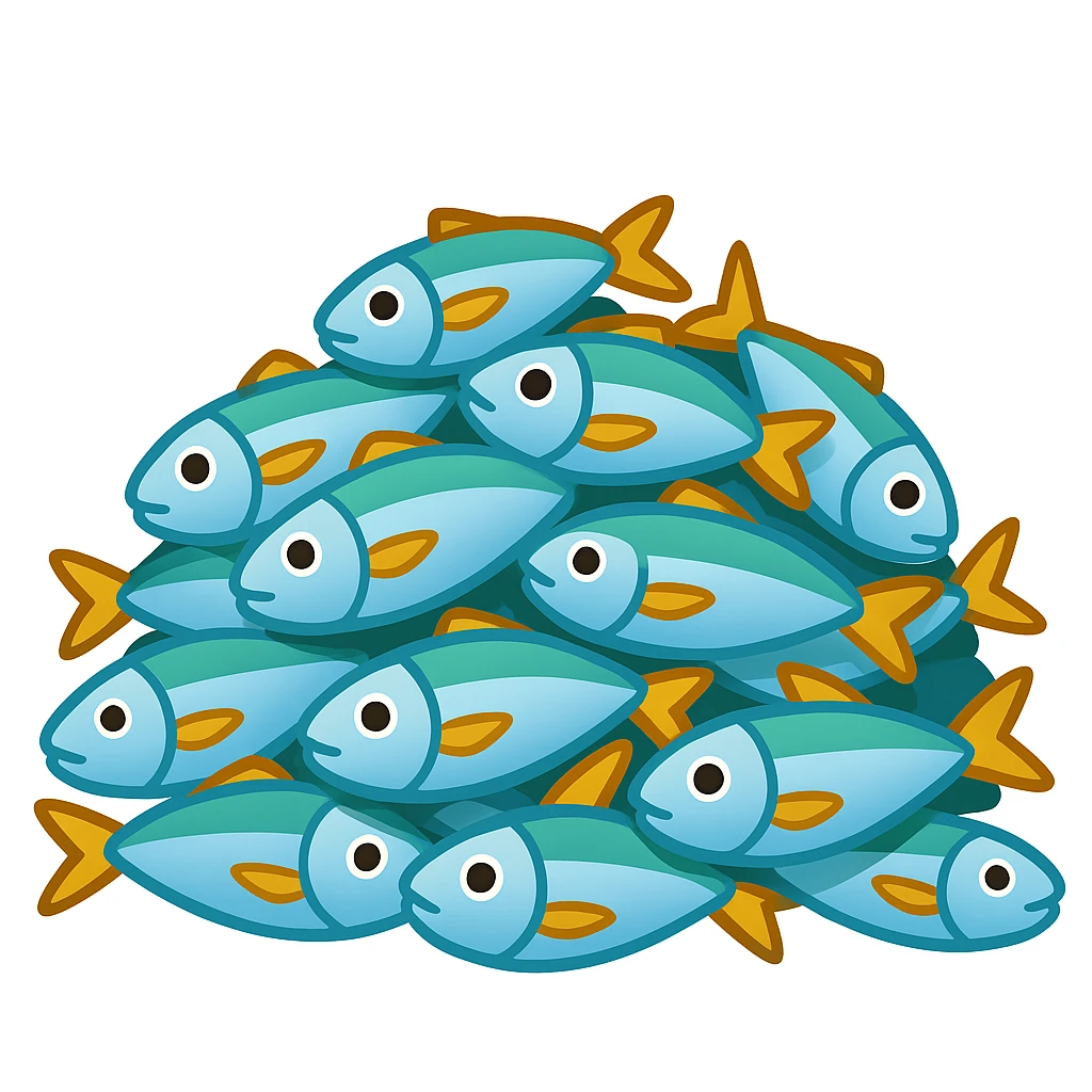Create a normal emoji of a pile of fish, inspired by Jesus' miracles, based on the reference image, variation 2. The style should resemble a typical emoji style with clear, simple shapes and colors. emoji