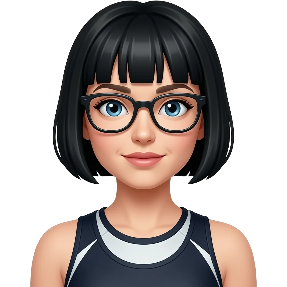 female black short hair in gym uniform wear glasses, boychut short hair emoji