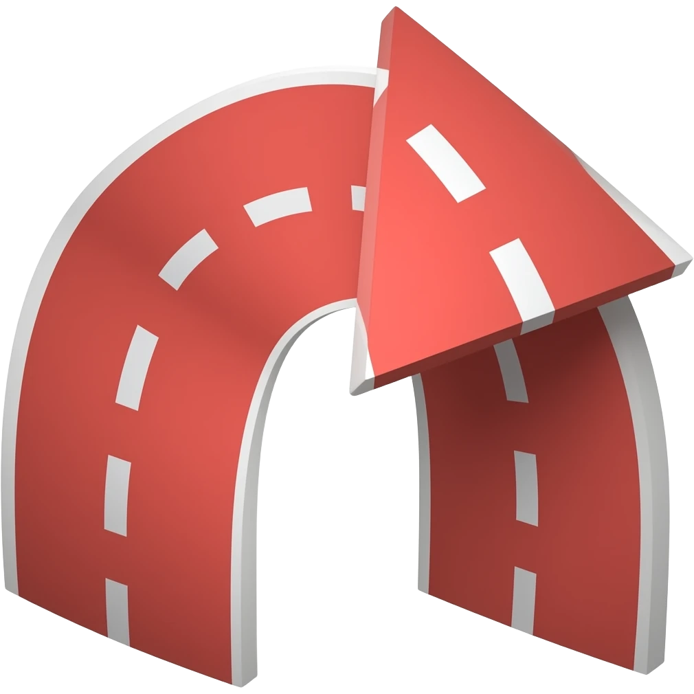 Flecha de color rojo para señalar algo que la fecha se parezca a una vuelta curvada  y que en medio tenga líneas como la carretera emoji