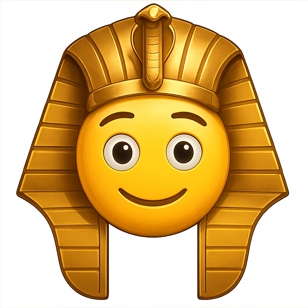 yellow face with gold pharaoh crown emoji, digital illustration emoji