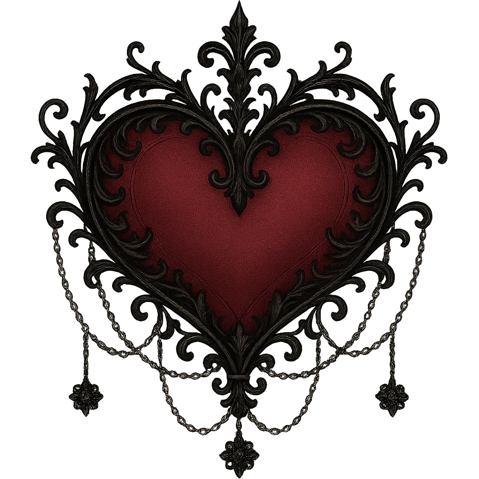 goth heart, black and crimson, delicate chains, Victorian influence, no background emoji