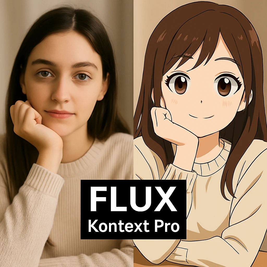 replace the logo with the text of "FLUX kontext pro" without black background just text, keep everything else same emoji
