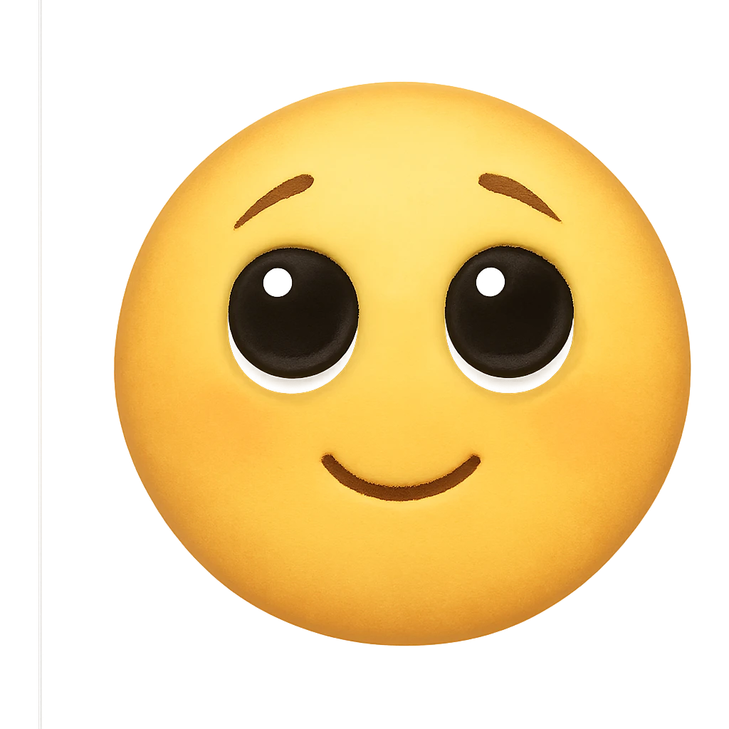 cute emoji, round face, eyes looking up, hopeful, soft smile emoji