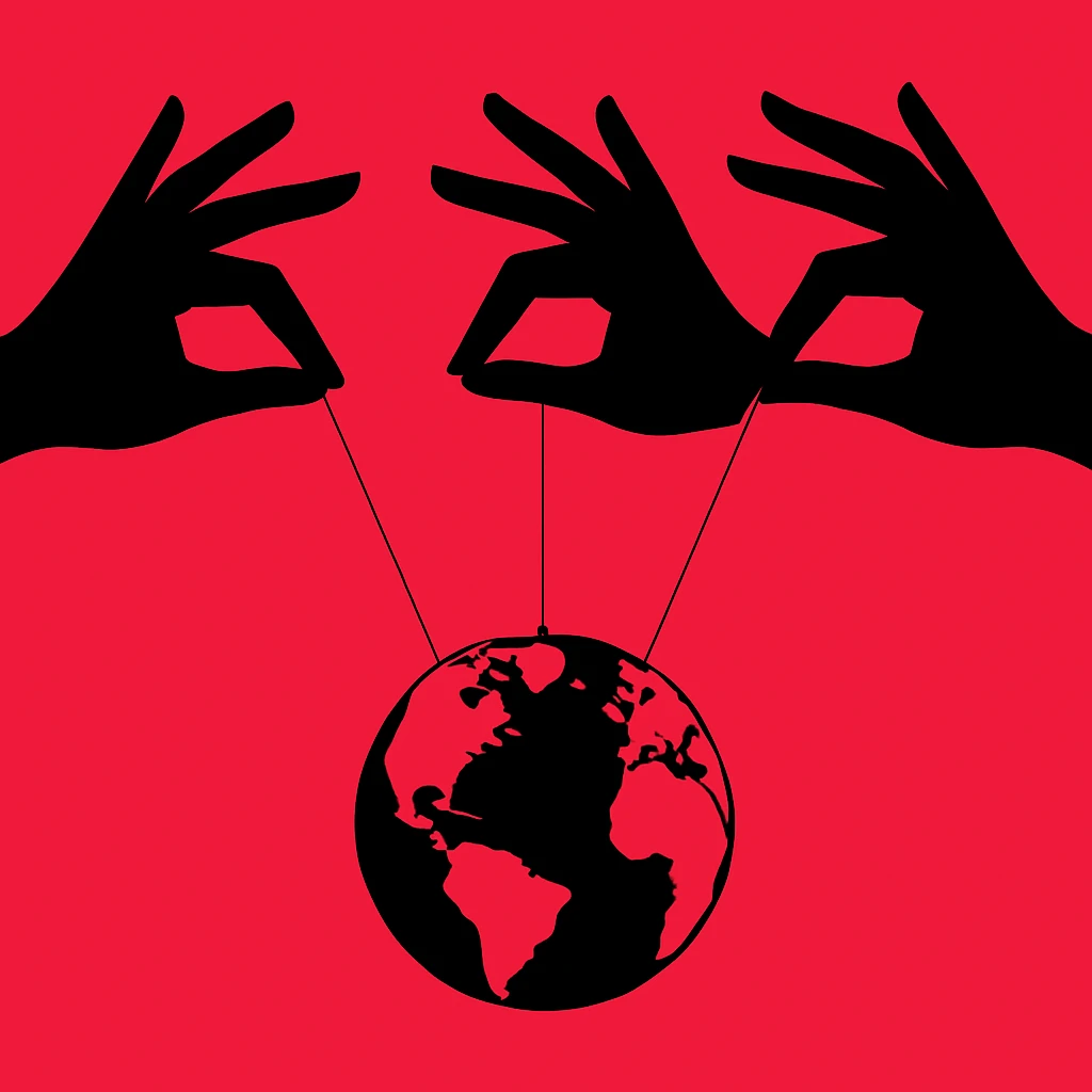 Сгенерируй тоже самое, только три одинаковые такие руки держат так же на веревка планету emoji