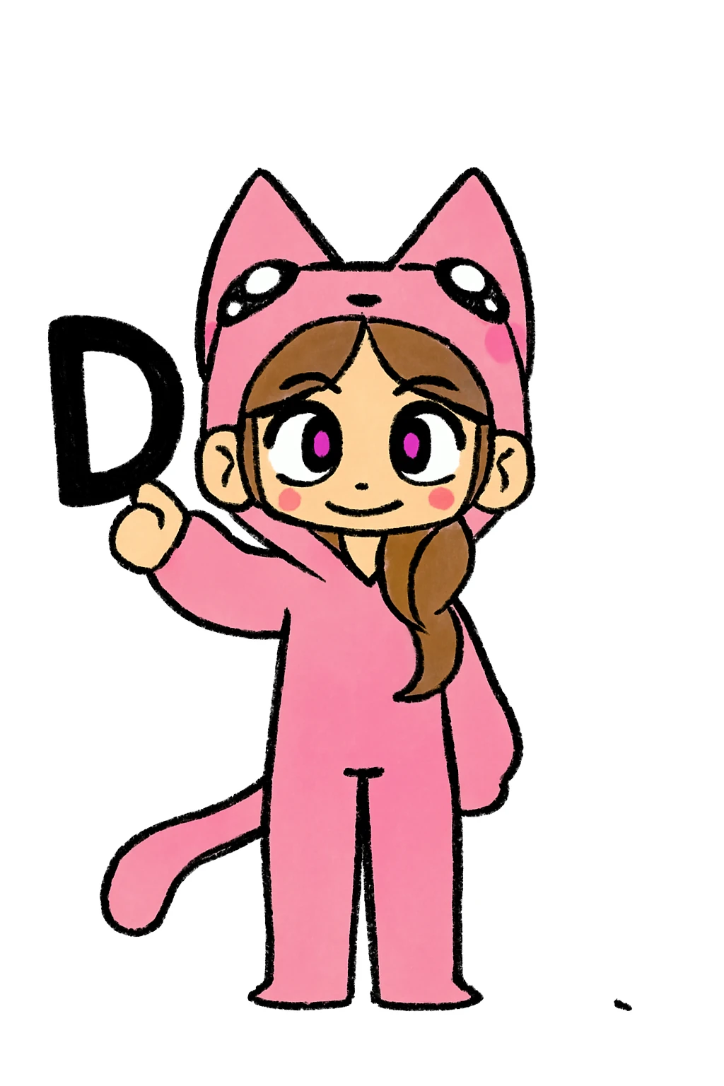 Add a bold black letter D in the character's right hand, keeping the original style and pose intact. Only add the letter, do not change anything else. emoji
