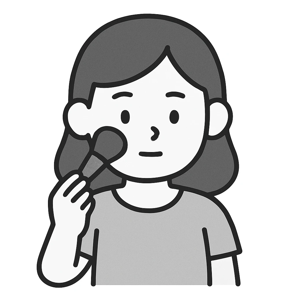 ragazza che si trucca, stile minimalista, pochi dettagli, colori neutri emoji