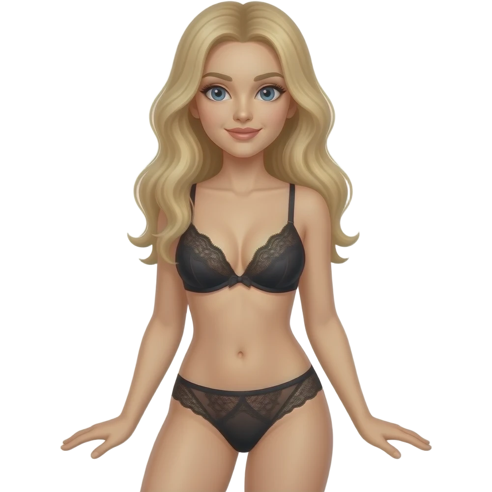 Blonde women wearing black lingerie top and bottom emoji