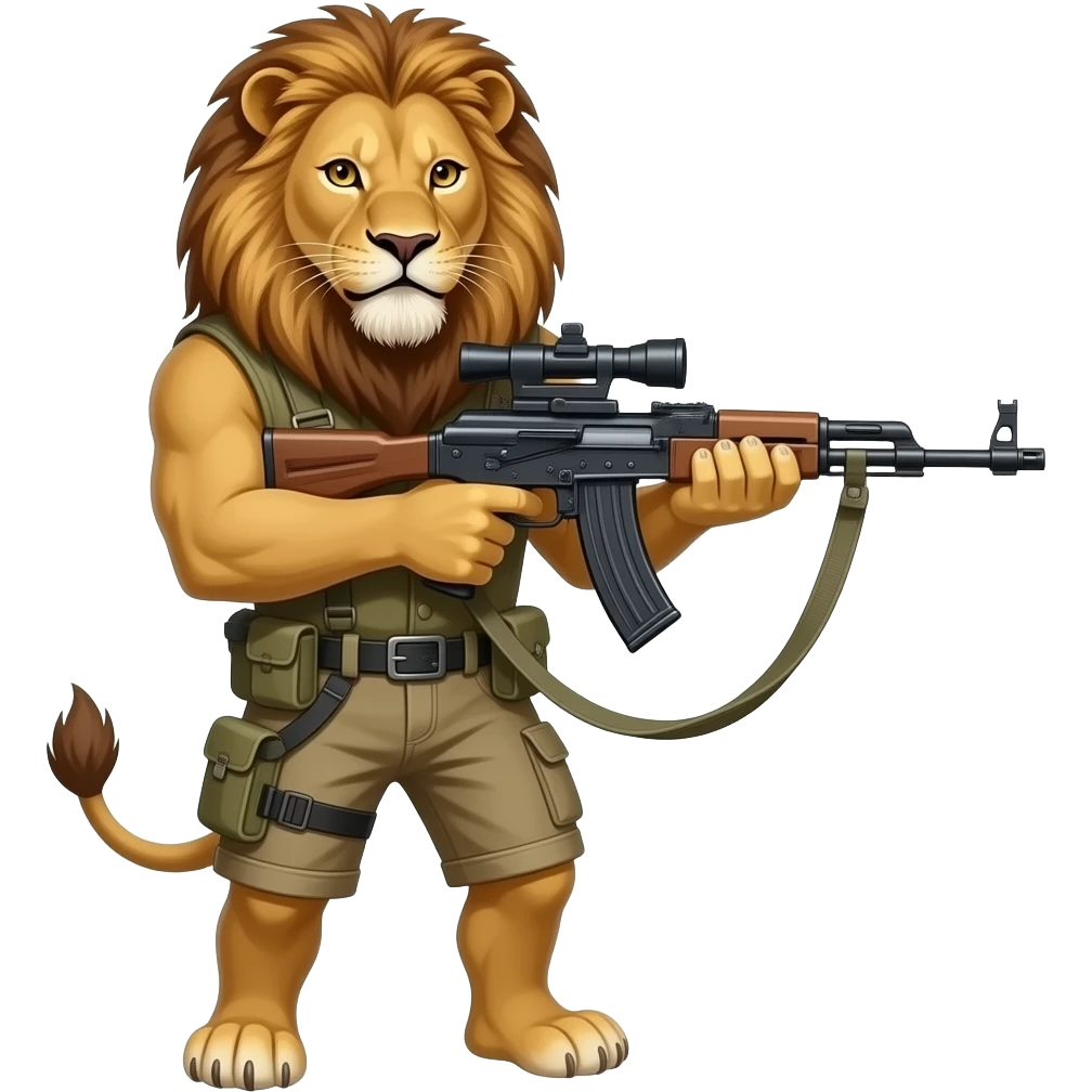 León Con pistola mini uzi emoji