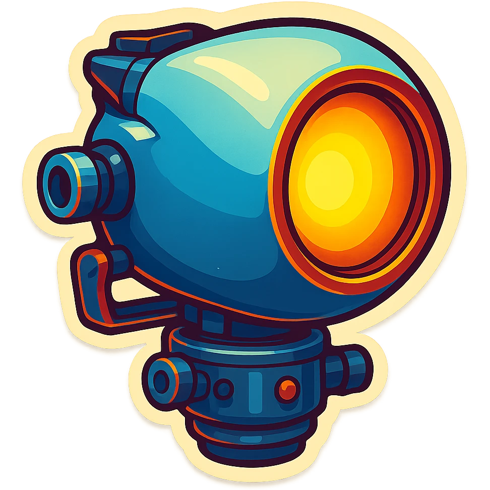 Spotlight pointing upward in retro stickers style, vibrant colors, bold outlines, and a nostalgic feel. emoji