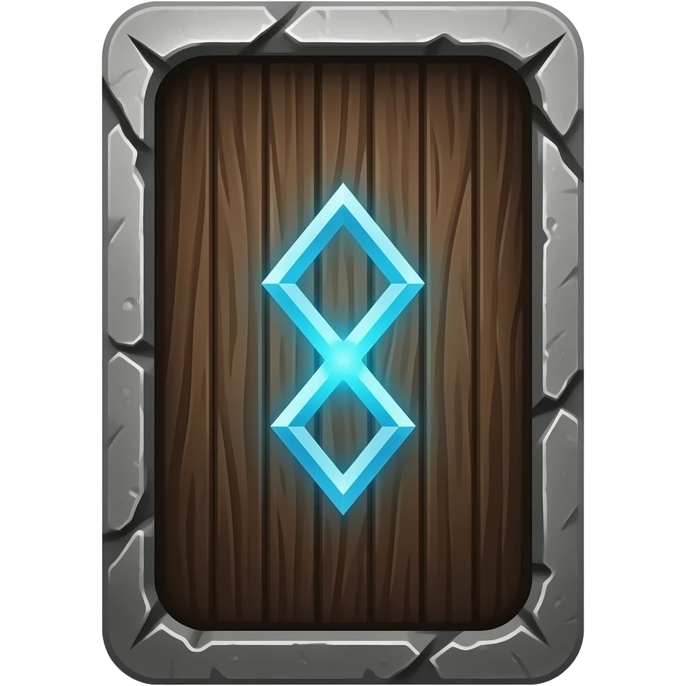 🃏 A physical dark-wood card back with brushed metal borders and a single glowing blue rune in the center. emoji