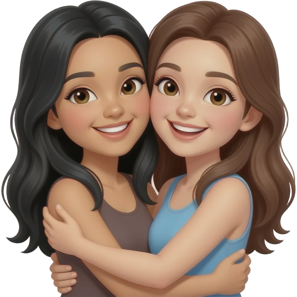 Warm hug of two cream skin girls with black and brown hair emoji