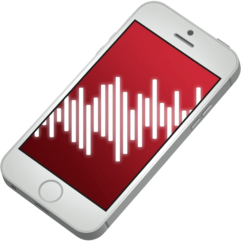 iphone with all red screen and white sound waves on the outside emoji