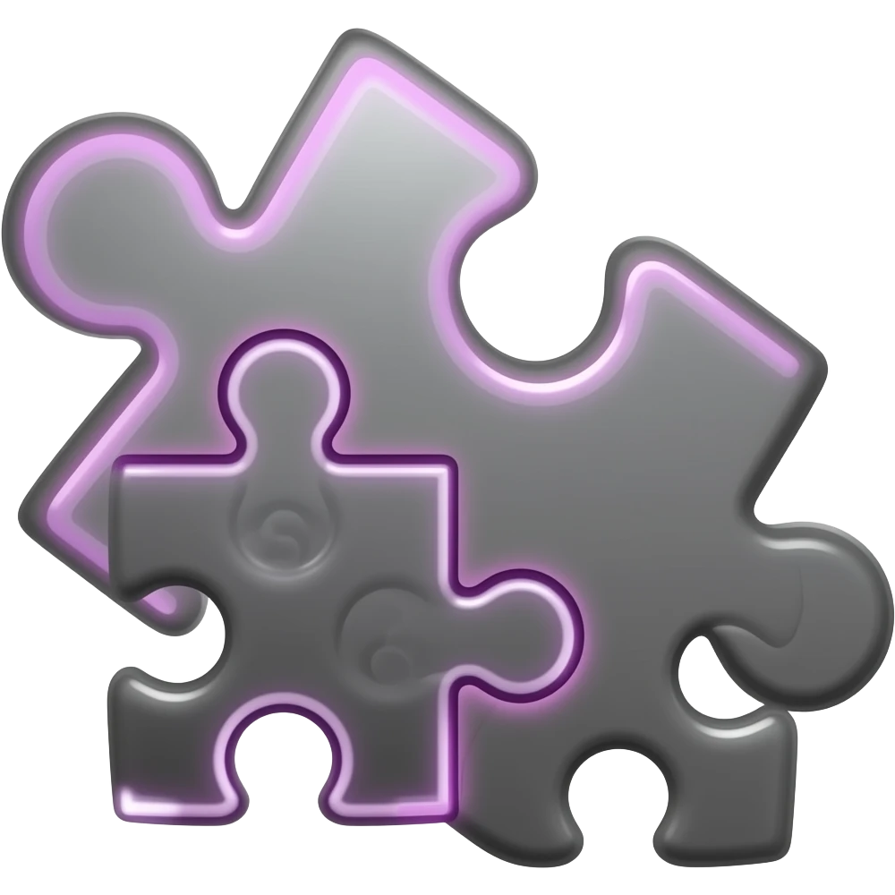 Minimalist iOS-style emoji of a 4-piece puzzle, clean and smooth design, one piece highlighted in glowing purple dotted outline, soft gradients, glossy finish, centered composition, neutral background emoji