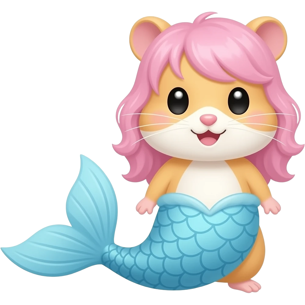 cartoon Hamster with light blue mermaid tail  and light pink hair emoji