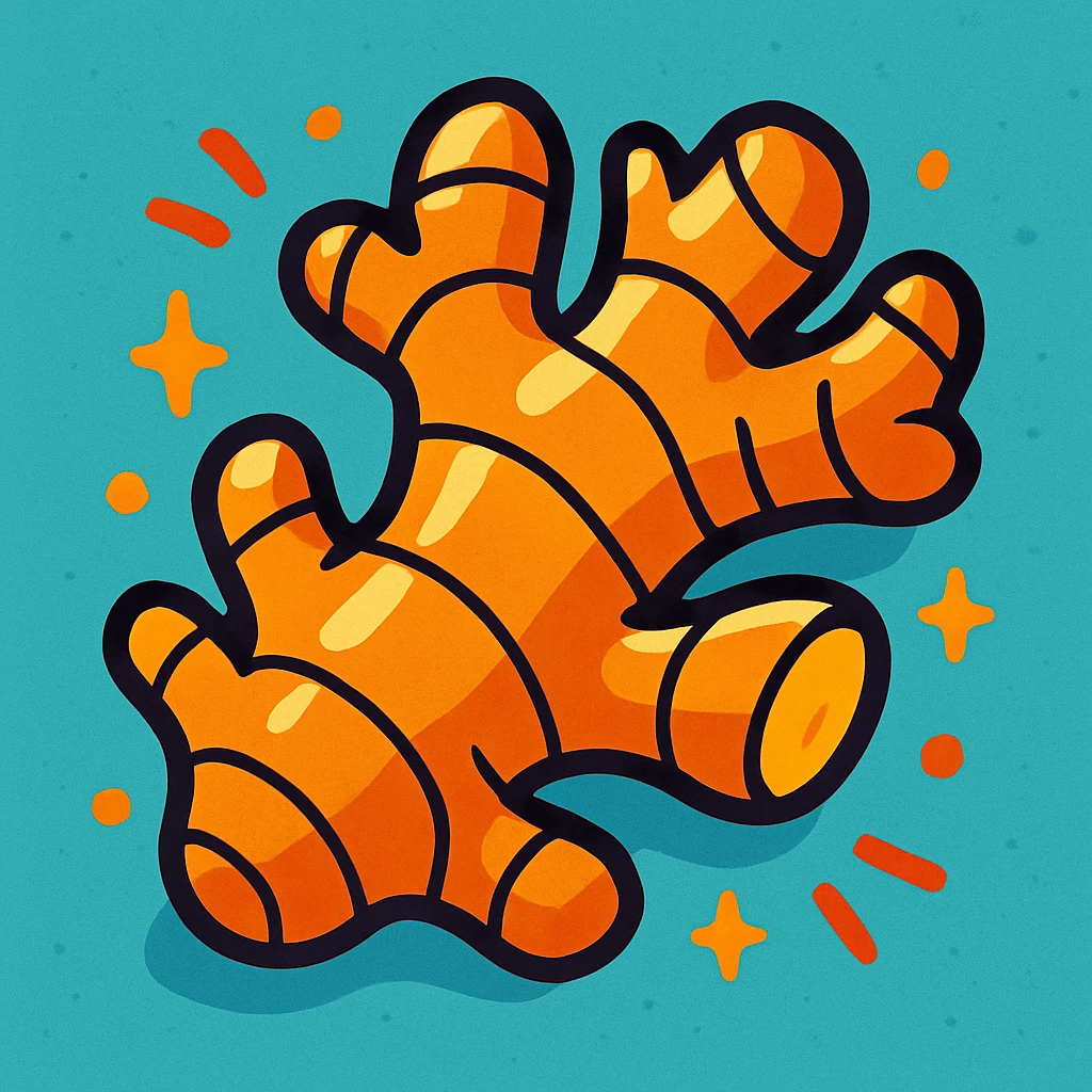 cartoon style ginger root, vibrant colors, playful emoji