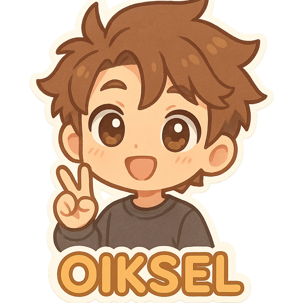 Oiksel, chibi style, cute proportions, big eyes, playful expression emoji