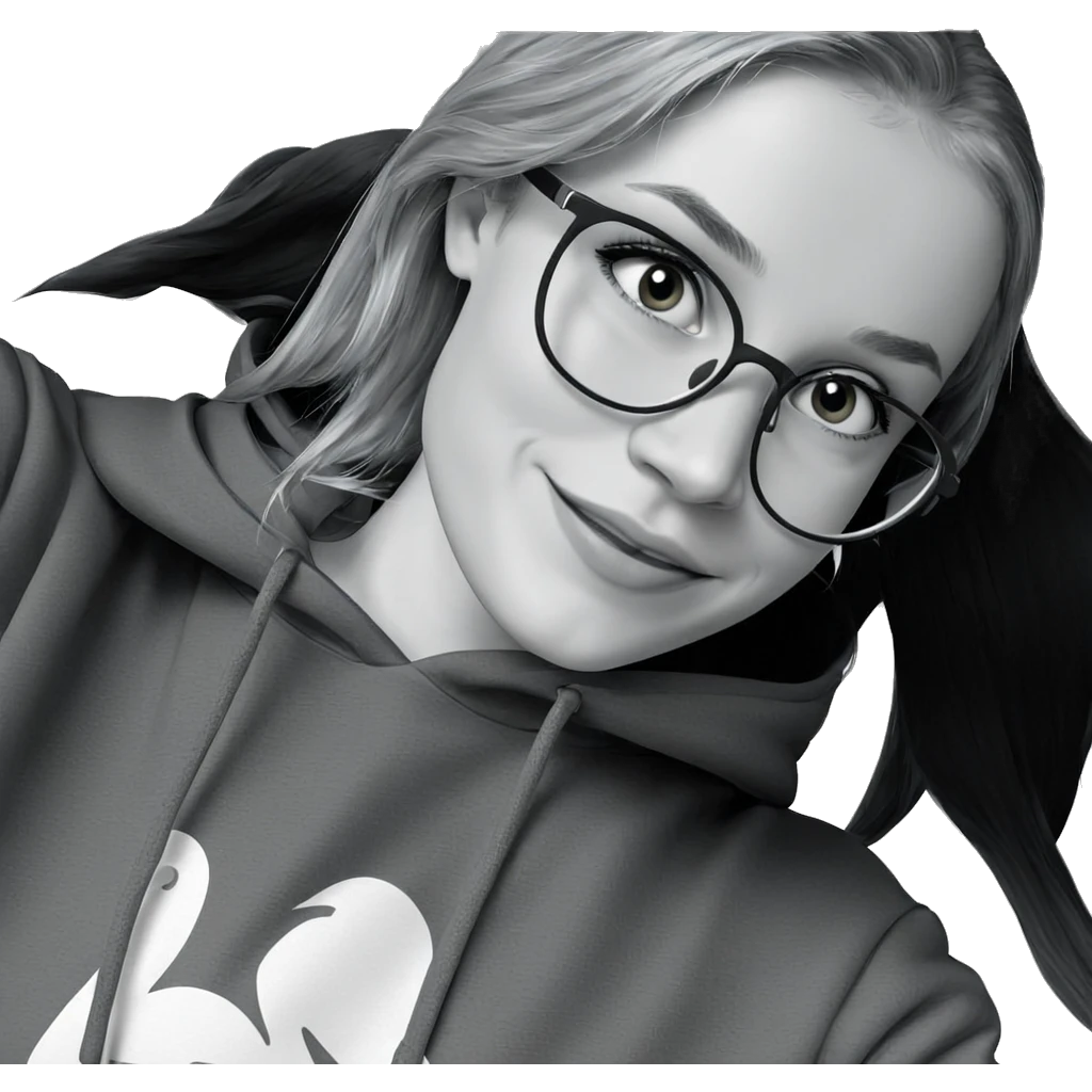 smiling girl in monochrome hoodie emoji