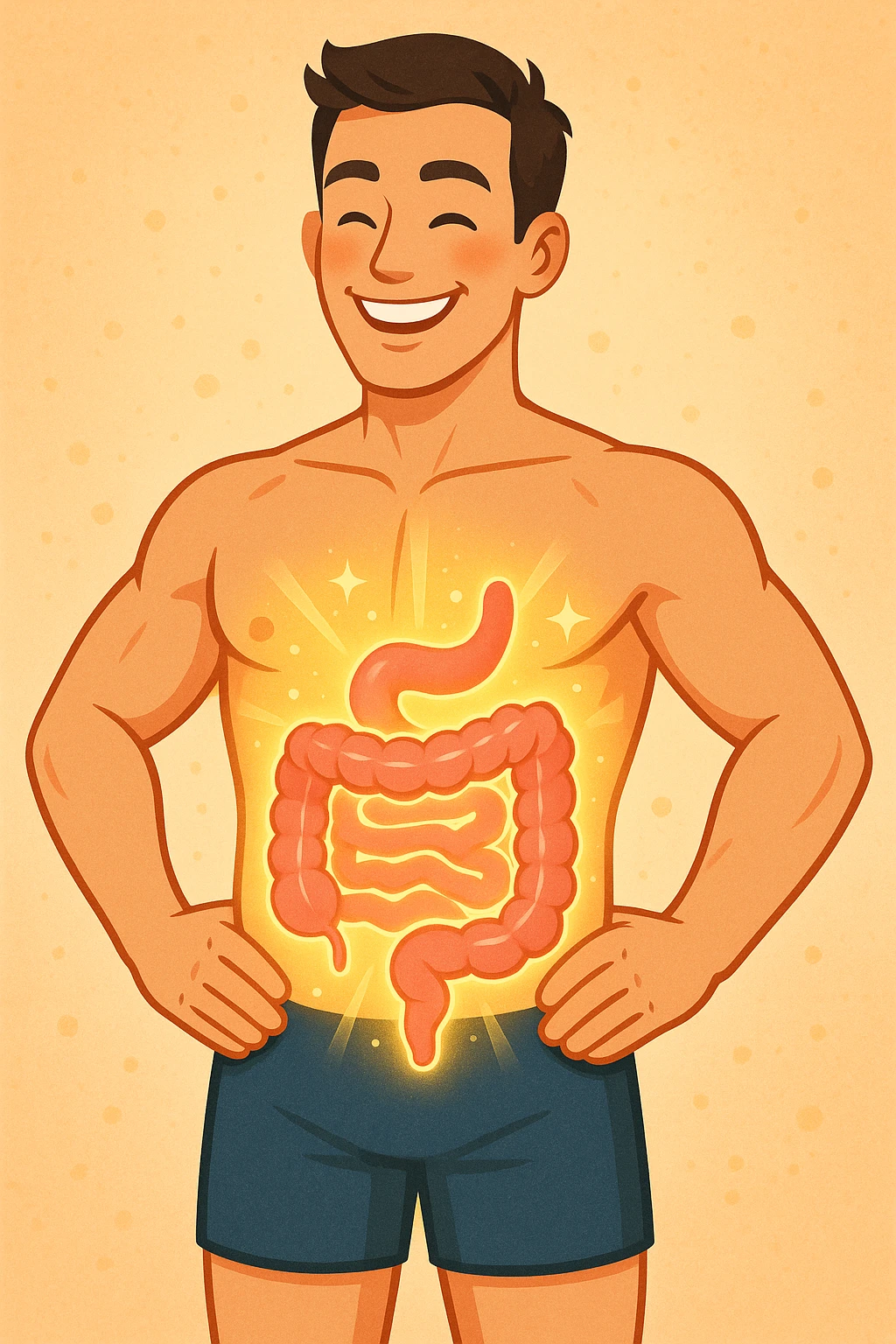 Intestino riequilibrato felice e in forma nel corpo di un uomo emoji