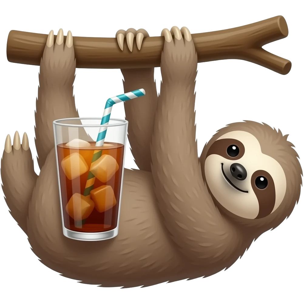 A sloth hanging with iced tea emoji