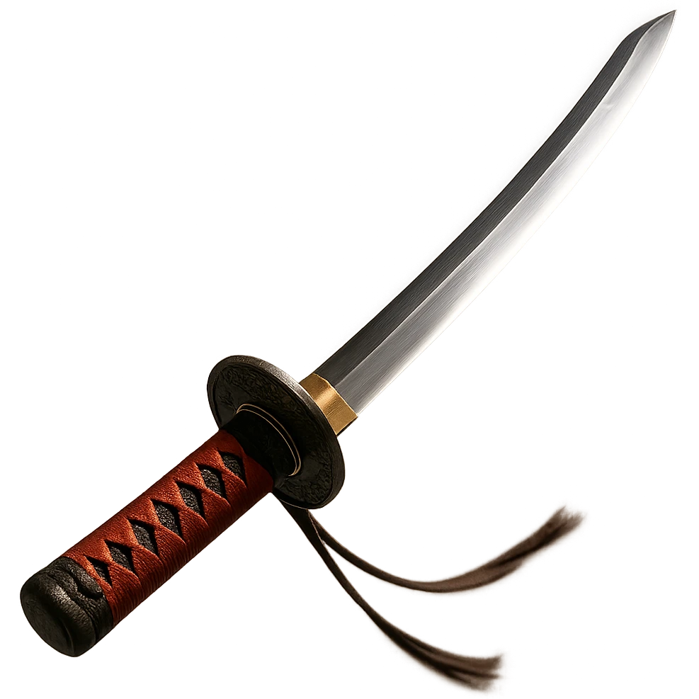 Japanese katana in dynamic pose, blade glinting, dramatic angle emoji
