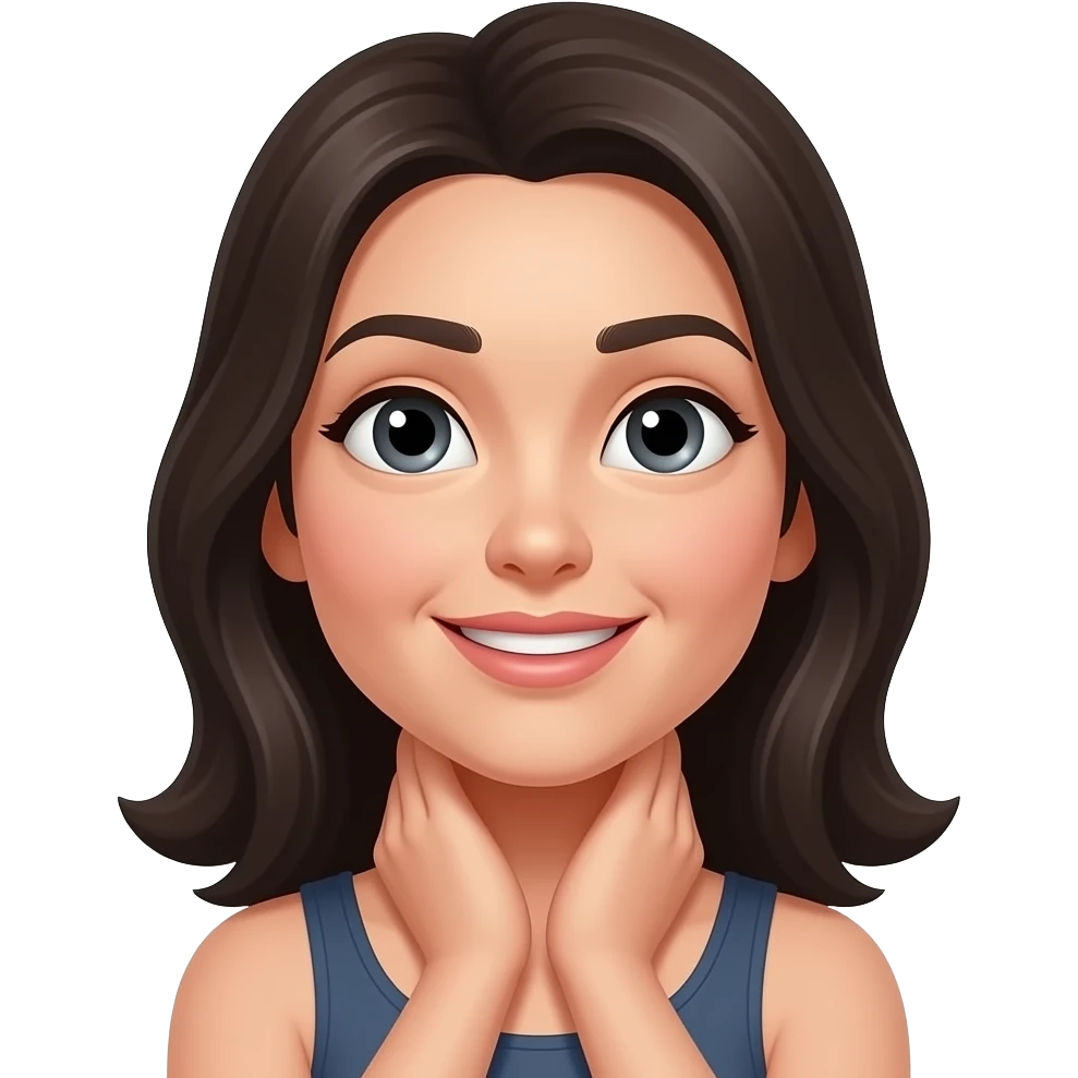 emoji chocking it’s self out with hands around neck eyes looking up (as the roll eyes emoji) female dark hair emoji