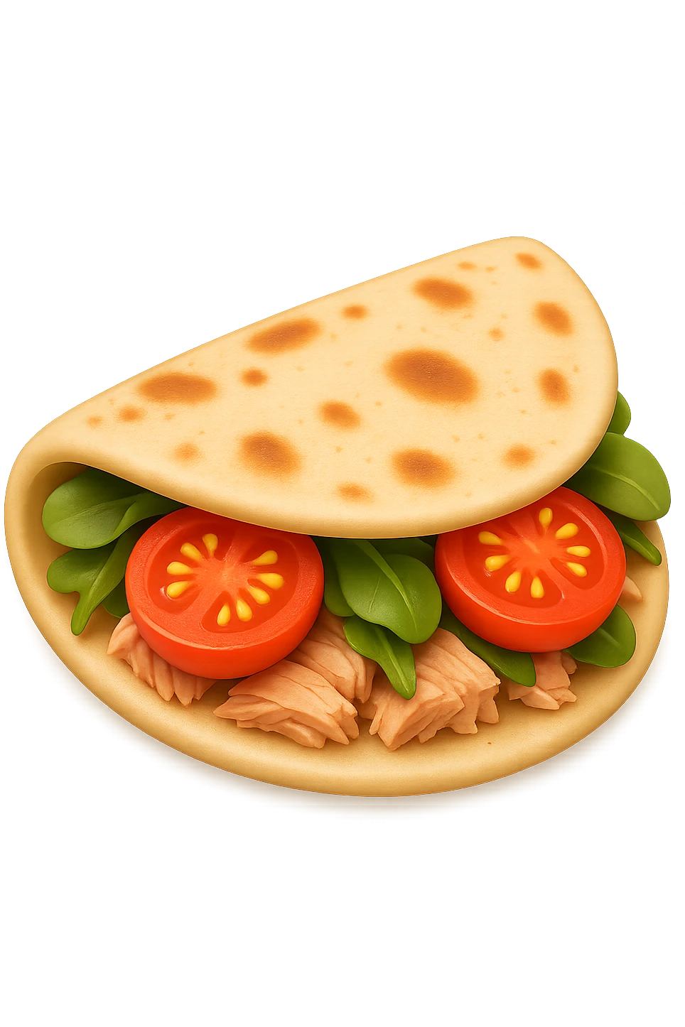 EMOJI STILE IPHONE DI Piadina (SG) con tonno, valeriana e pomodorini, iperrealistica 4k emoji