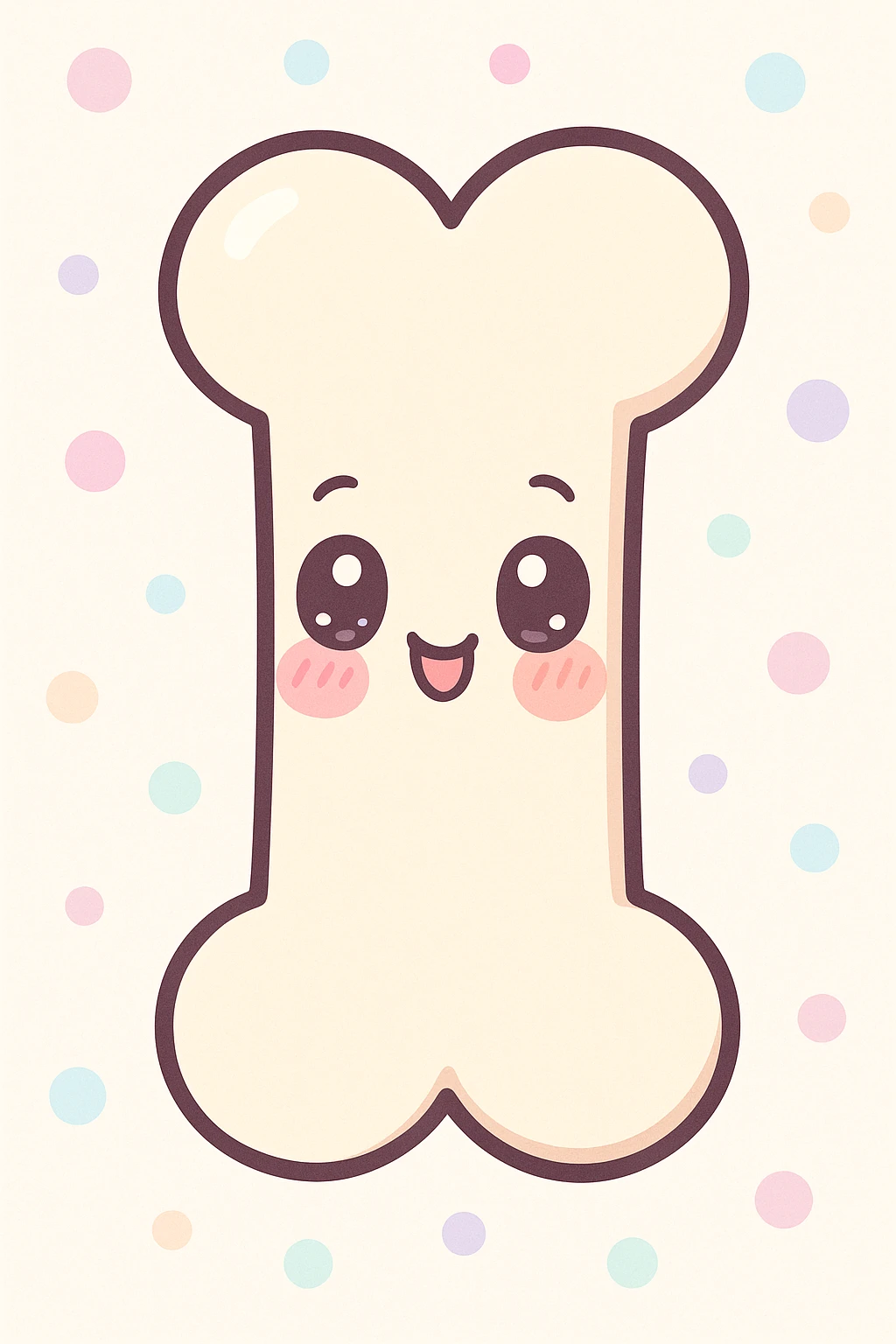 a bone in anime style, with a chibi face, blushing cheeks, playful expression emoji
