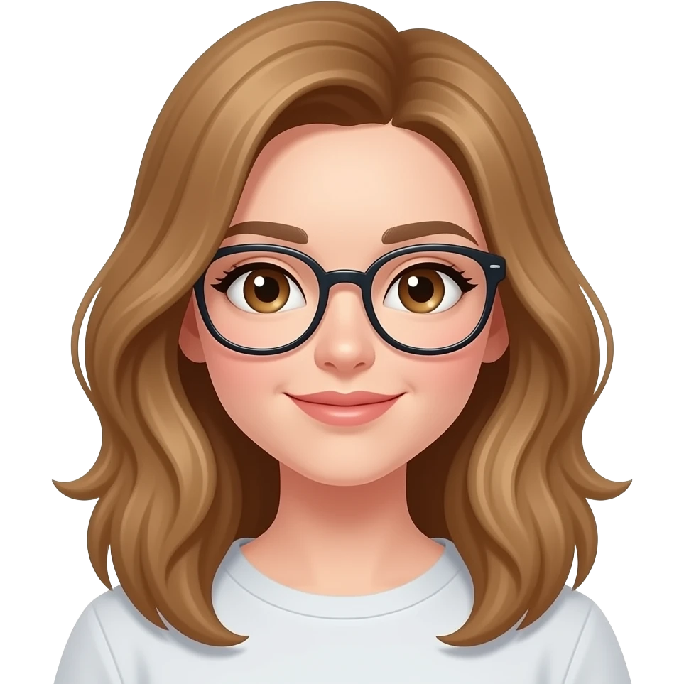 Also sie hat goldbraune Haare. Schulter lang. Stufen Schnitt. Sie hat eine süße Brille aesthetic. Sie hat Haselnussbraune Augen. emoji