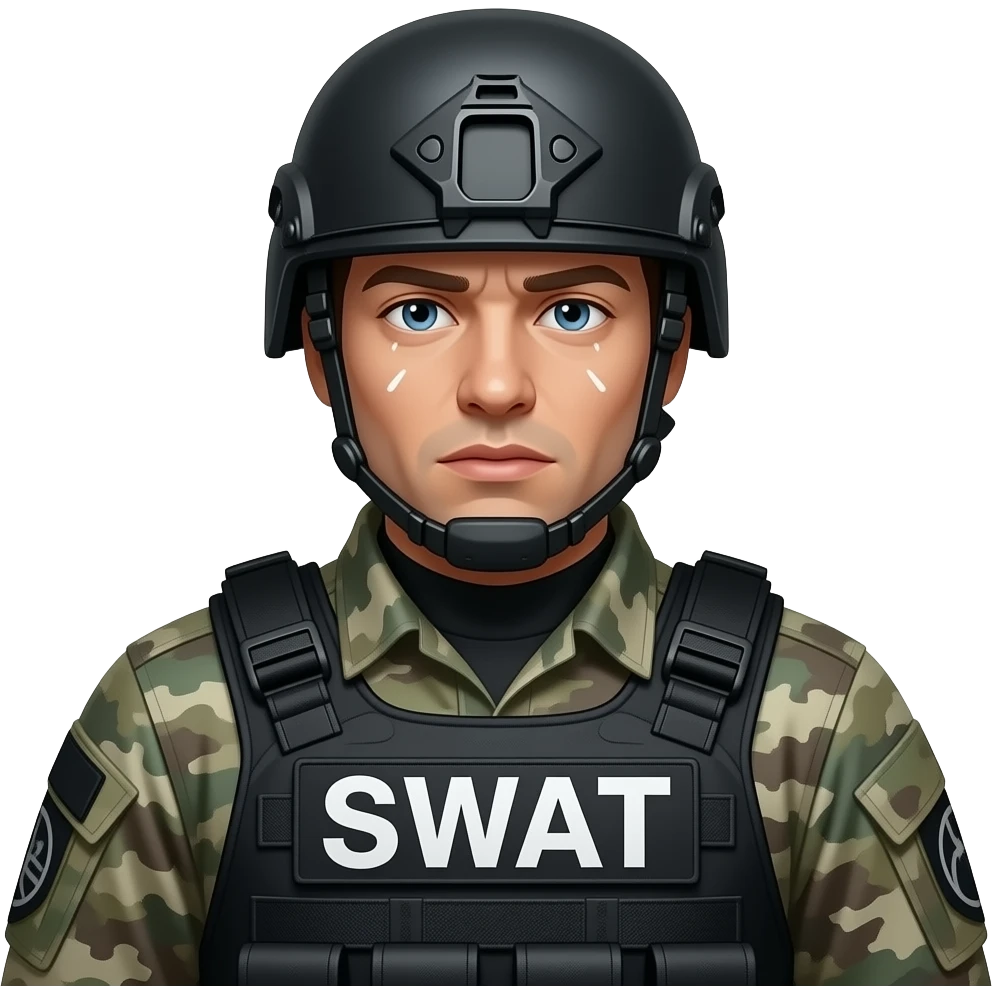 A swat guy that is sneezing emoji