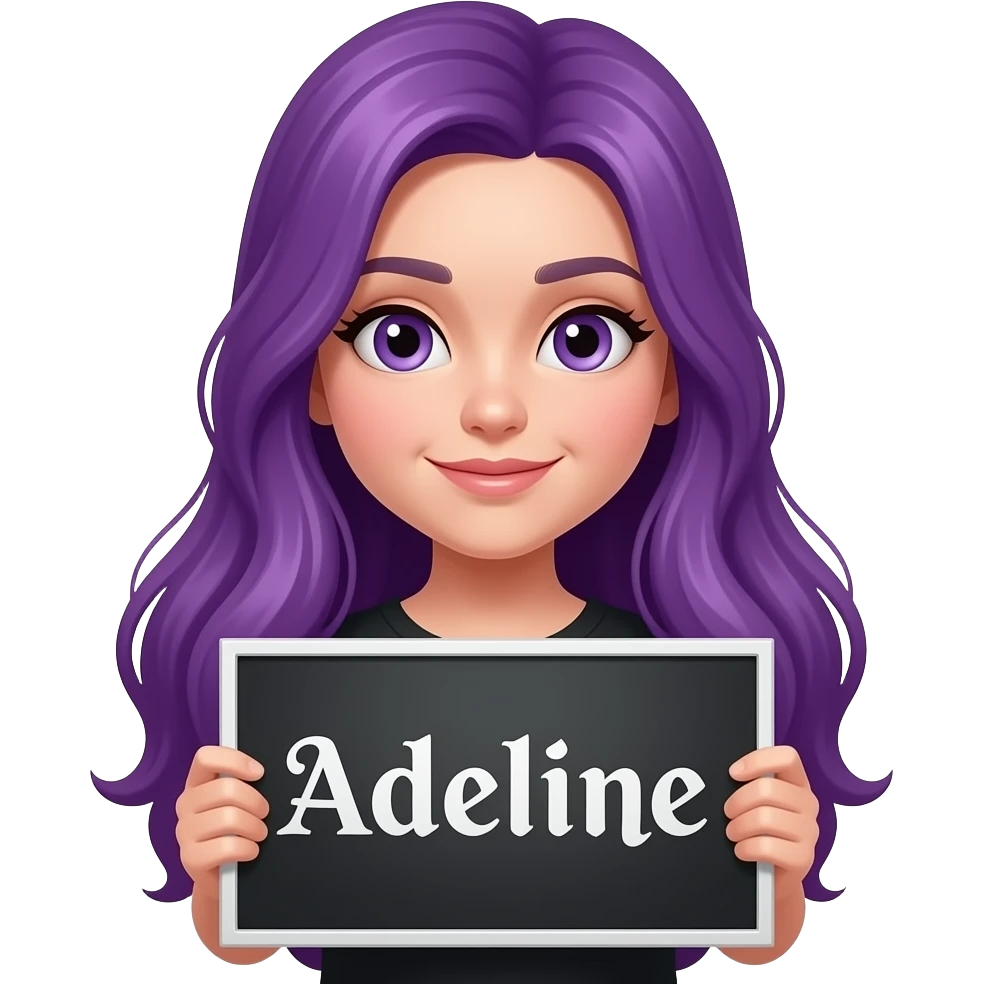 girl with long purple hair with a HAUNTING ADELINE sign emoji