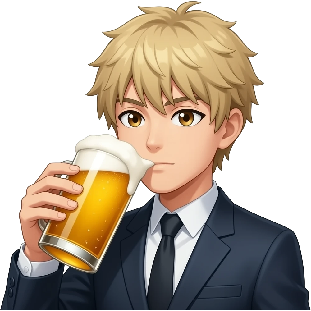 Pochita de chansaw man bois une bière emoji