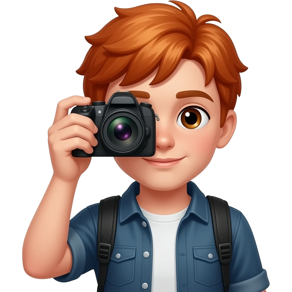 Ado roux au oeil marron avec une caméra emoji