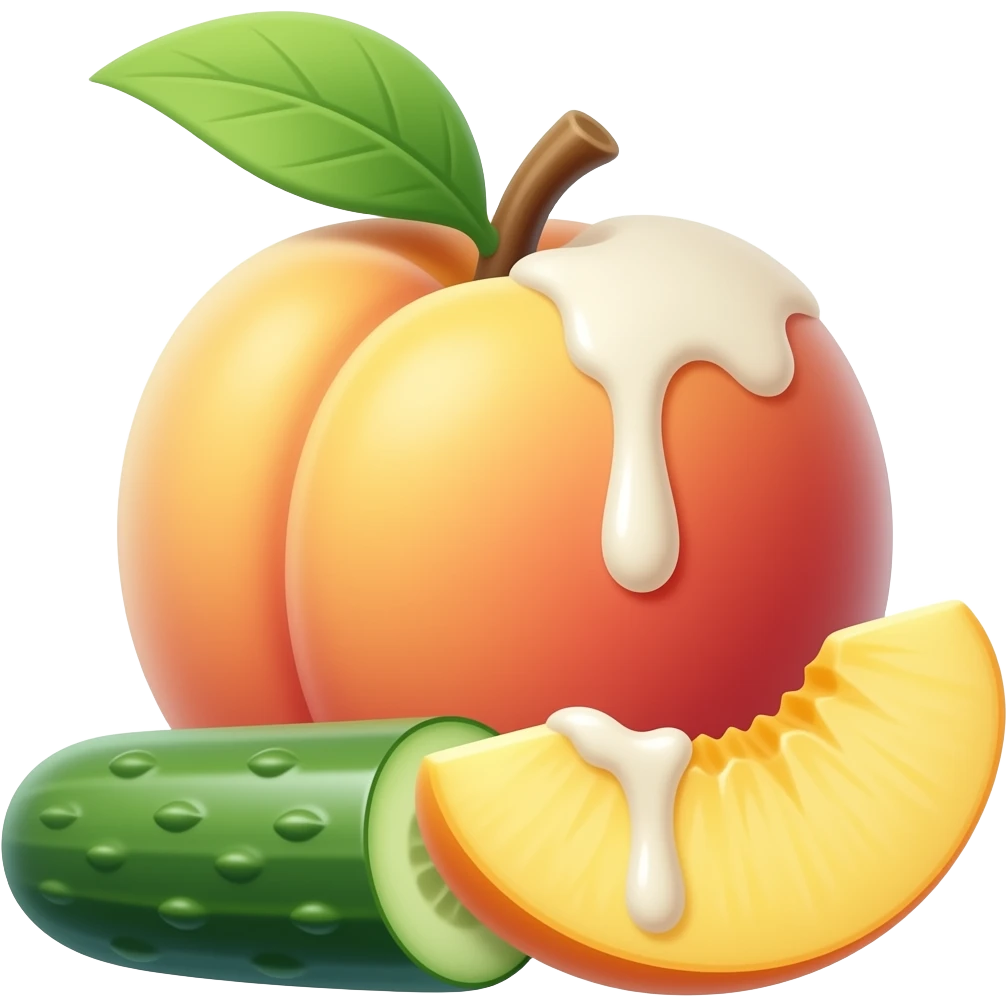 Peach with a cucumber in between with white sauce emoji