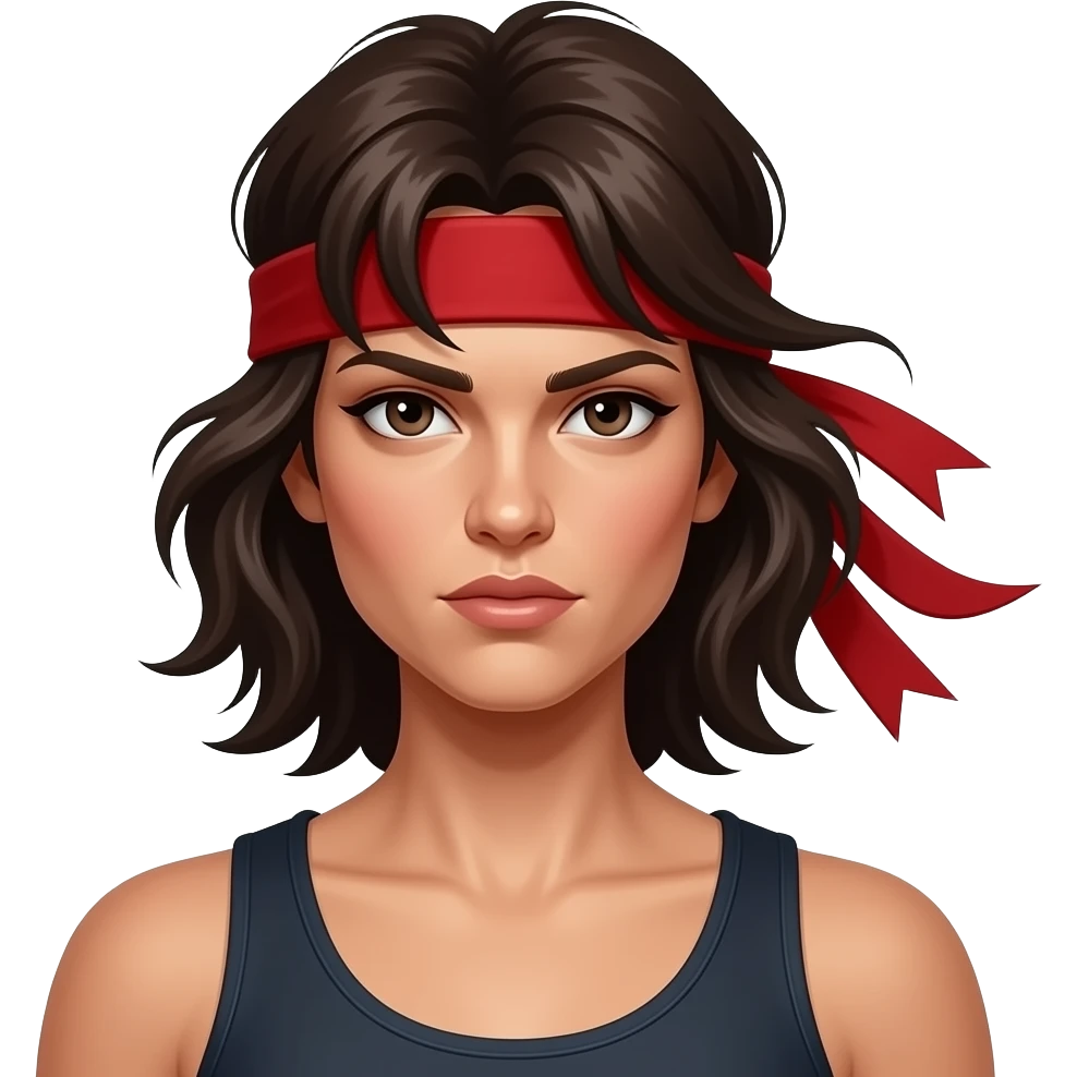challenge femme avec un bandeau rouge autour du front déterminé comme rambo le bandeau au vent emoji