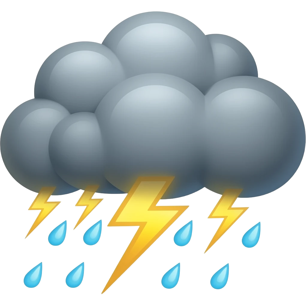 Big Dark fluffy storm cloud with rain and lightning emoji