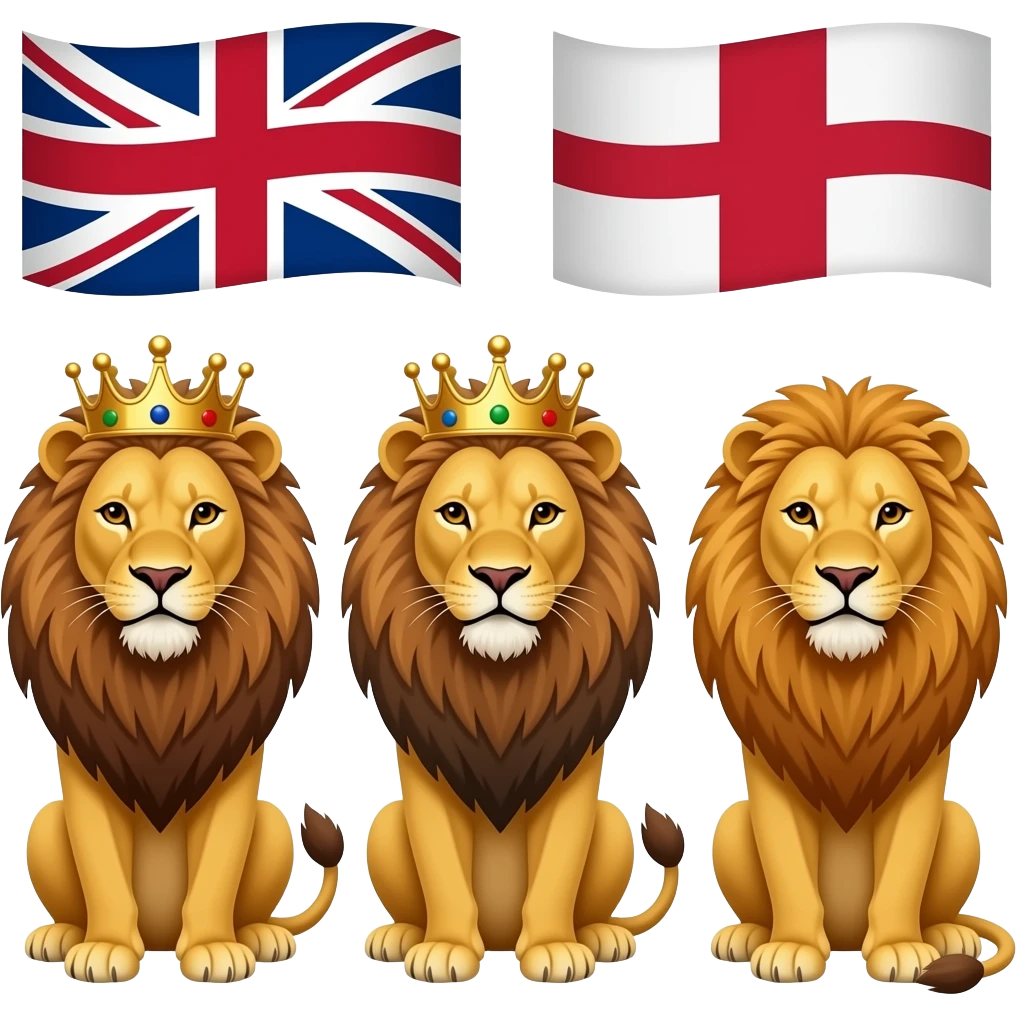 3 lions and a crown and an england flag emoji