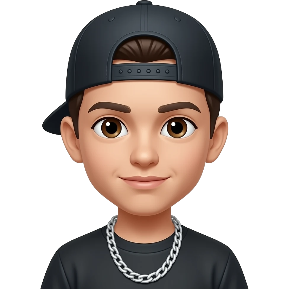 Un niño con gorra de costado con cadena emoji