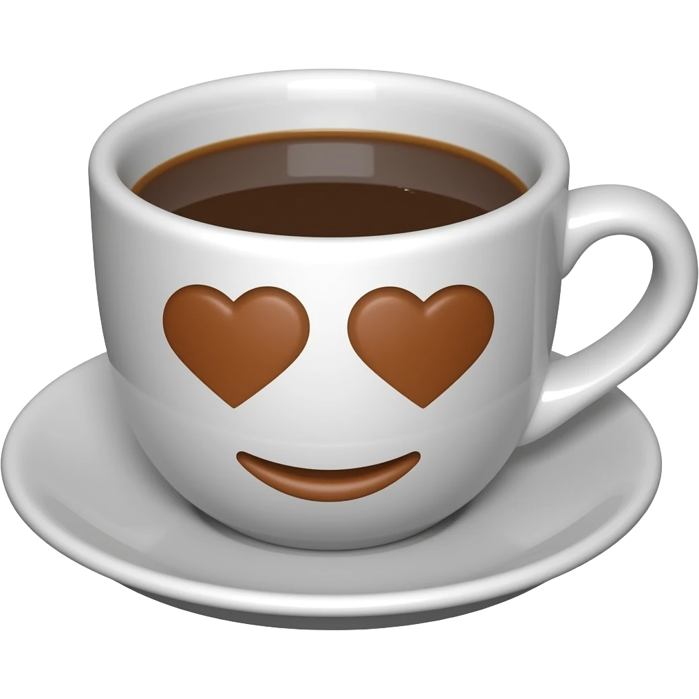 coffee cup animated  whith eyes of heart and mouth emoji