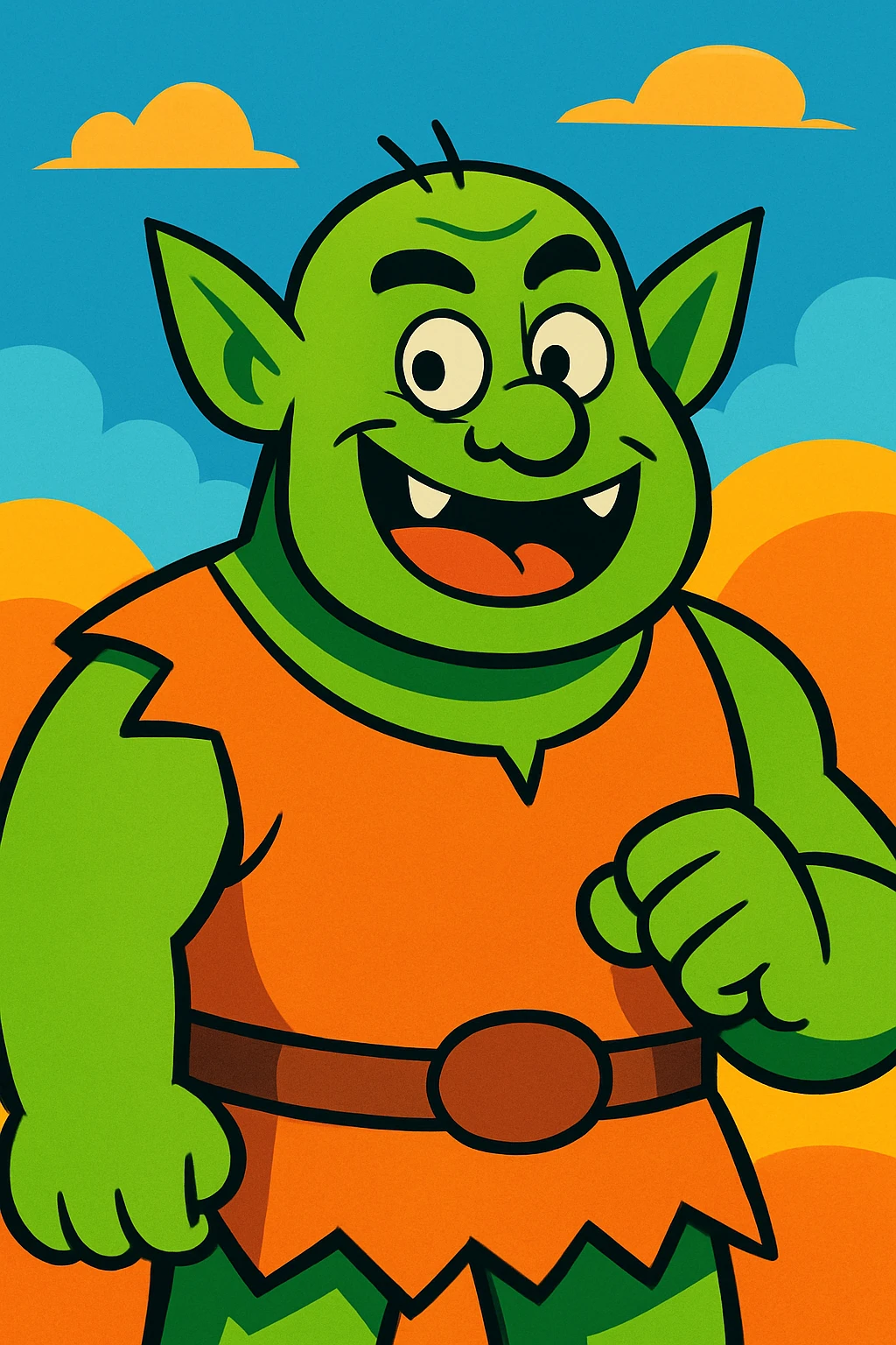 ogre, vibrant cartoon style, bold colors, playful expression, simple background emoji