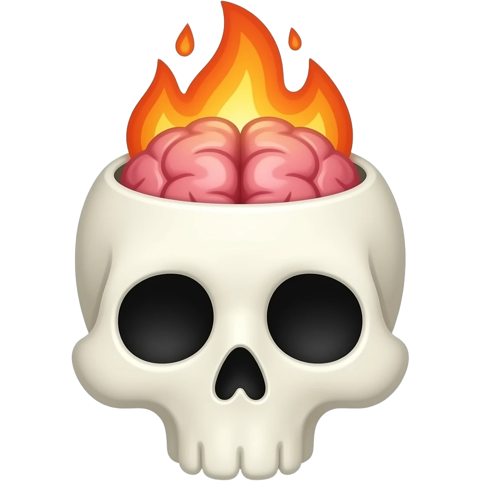 cartoon emoji skull open top brain fire galaxy cute glossy soft rounded emoji