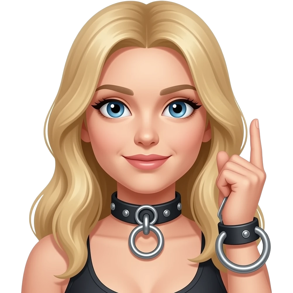 Women blond. Lange Haare. Metall collar mit O-Ring. hand und Fussfessel mit O- Ring emoji