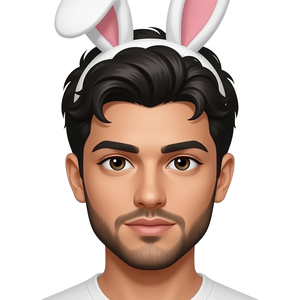 Make me an arab man with thick eyebrows make him a teenages with kris jenner like hair and a hairy fugly guyand short goatee beard and eyebrow slit and hairy features with bunny ears on on top emoji