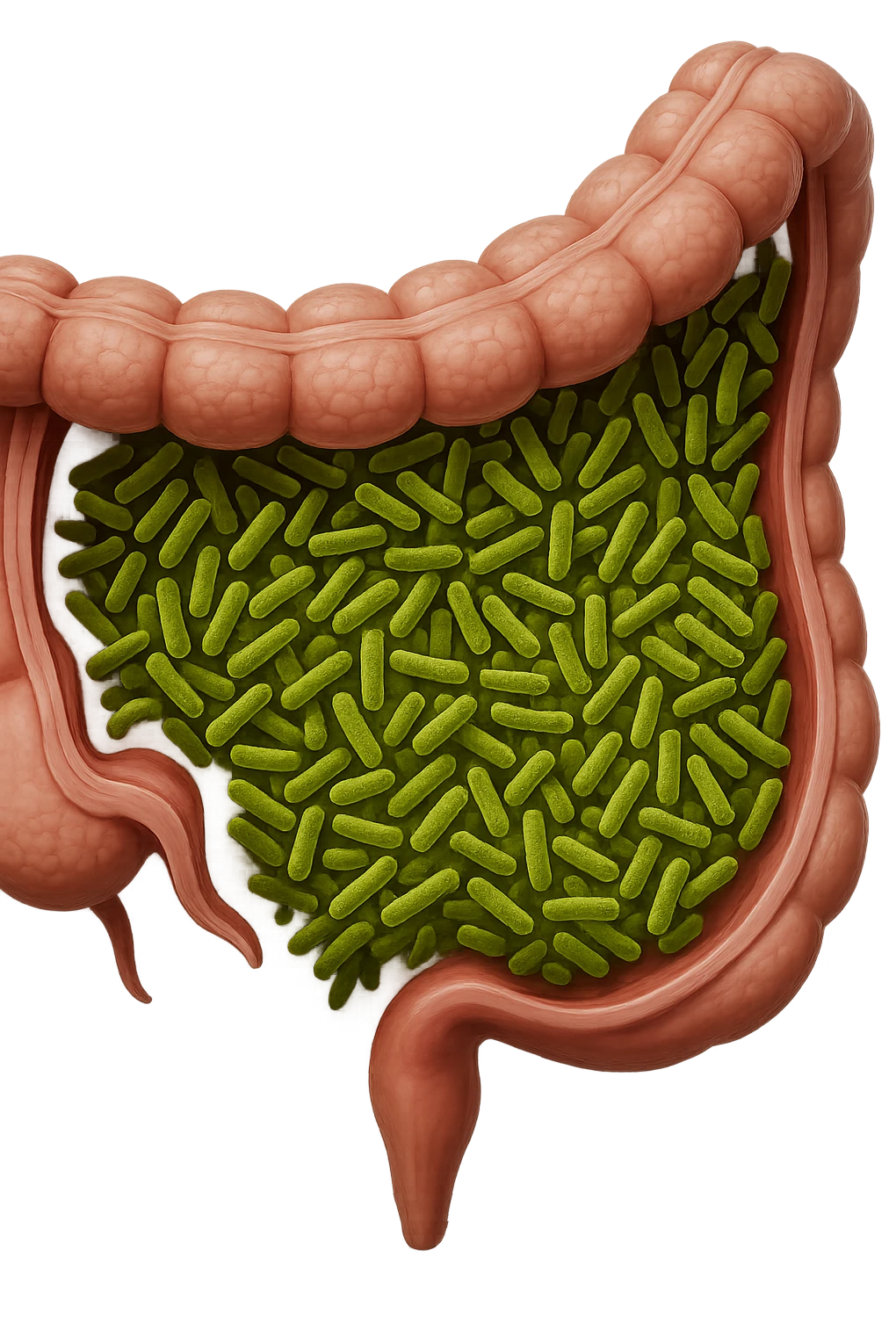 batteri intestinali in un tratto di colon anatomico umano, iperrealistico 4k emoji